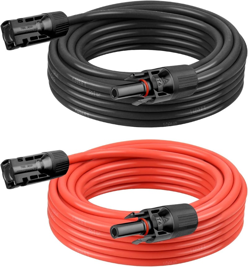 Kimbluth 10 AWG Solar Extension Cable 20FT Black + 20FT Red, 10 Gauge Solar Panel Wire Male to Female Tinned Copper Wire for Solar Panel, Automotive, RV, Boat, Outdoors - Image 1